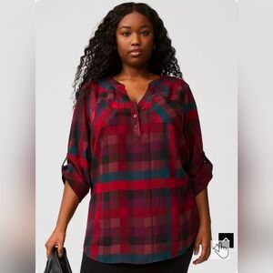 Torrid plaid Harper 3/4 Sleeve Pullover Tunic Top size 1x NWT